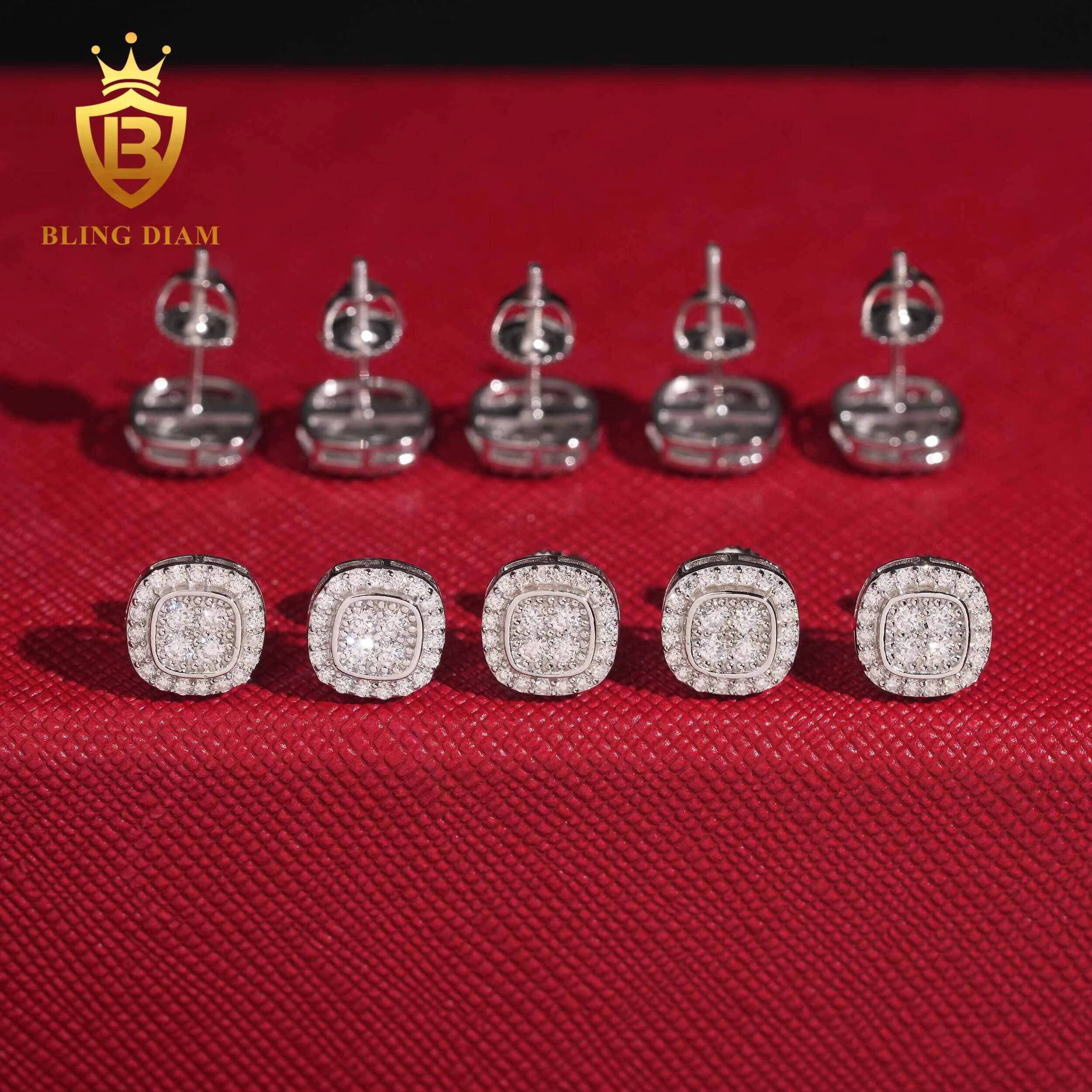 High Quality Jewelry VVS Moissanite Diamond Stud Earring 035ct 925 Sterling Silver Square Stud Earring