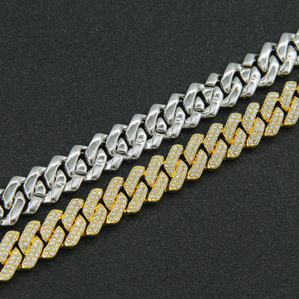 14mm Hip Hop Cuban Link Chain For Men Silver Color Iced Out Rhinestone Miami Necklace Choker for Women with Neck Chain Jewelry 251013