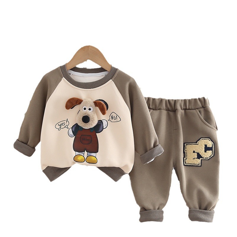 Free Shipping Baby Boy 3D Dog Hoodie Set, Cute Cartoon Long Sleeve Outfit, Spring Casual Clothes for Infant and Newborn