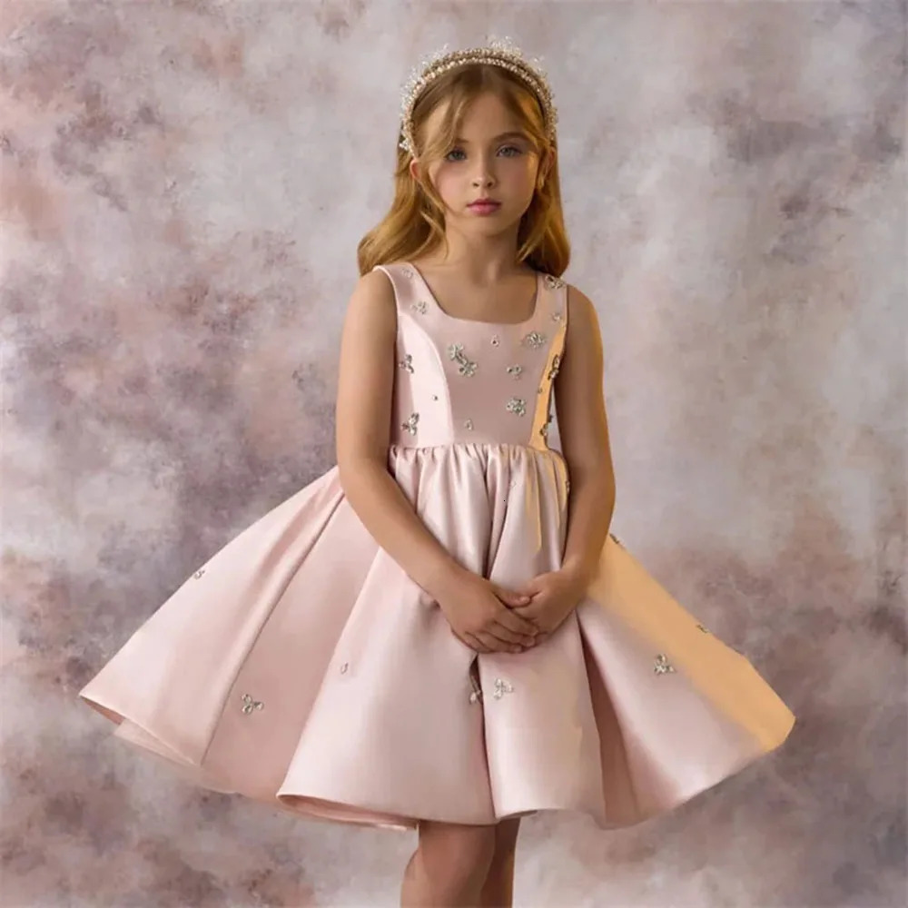 Kids Princess Satin Crystals Pearls Flower Girl Dress Children First Communion Dress Ball Gown Wedding Party Dress Birthday Show 251023