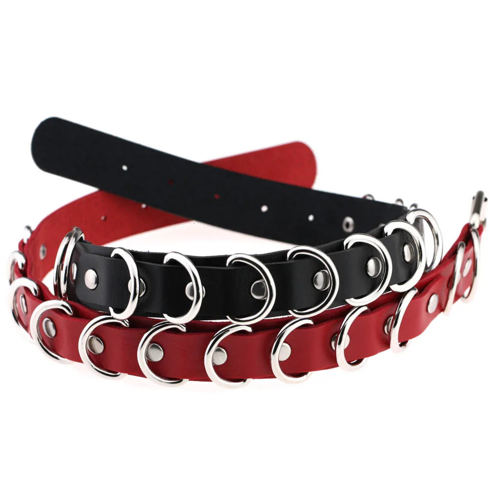 Punk Metal Multiring Choker Necklace For Women Goth Black Leather Collar Fashion Exaggerated Sexy Cosplay Women Jewelry 251023
