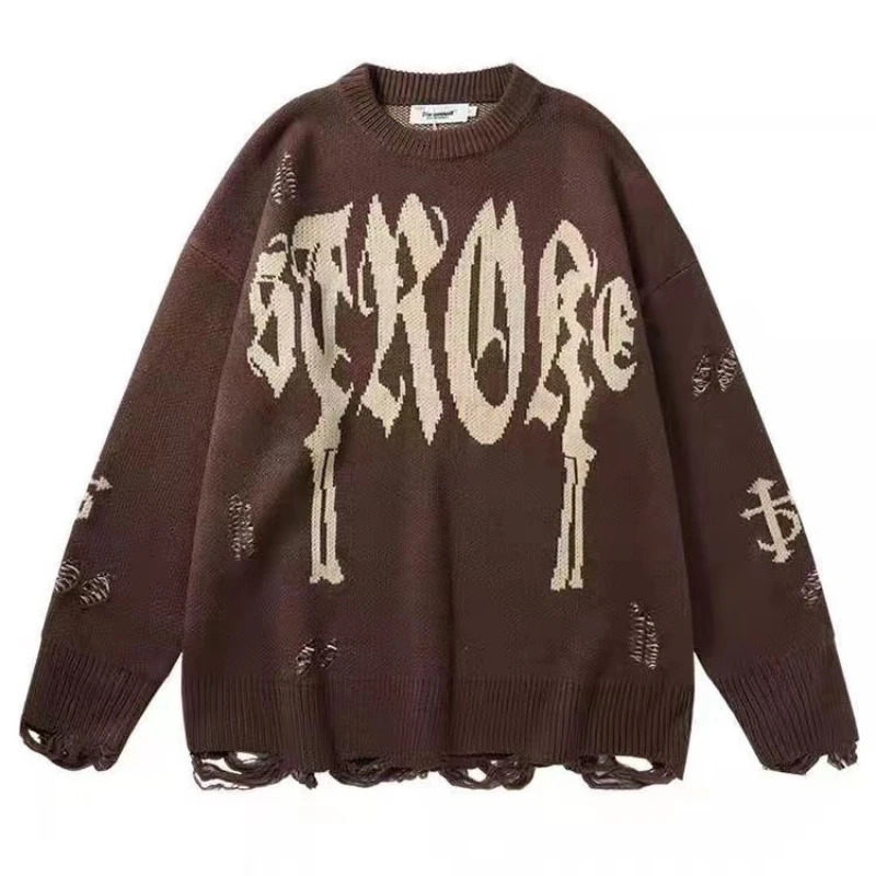 American Retro Gothic Print Pullover Sweaters Mens Y2K Street Leisure Trend Joker Sweater Couple Fashion Loose Sweater 251020