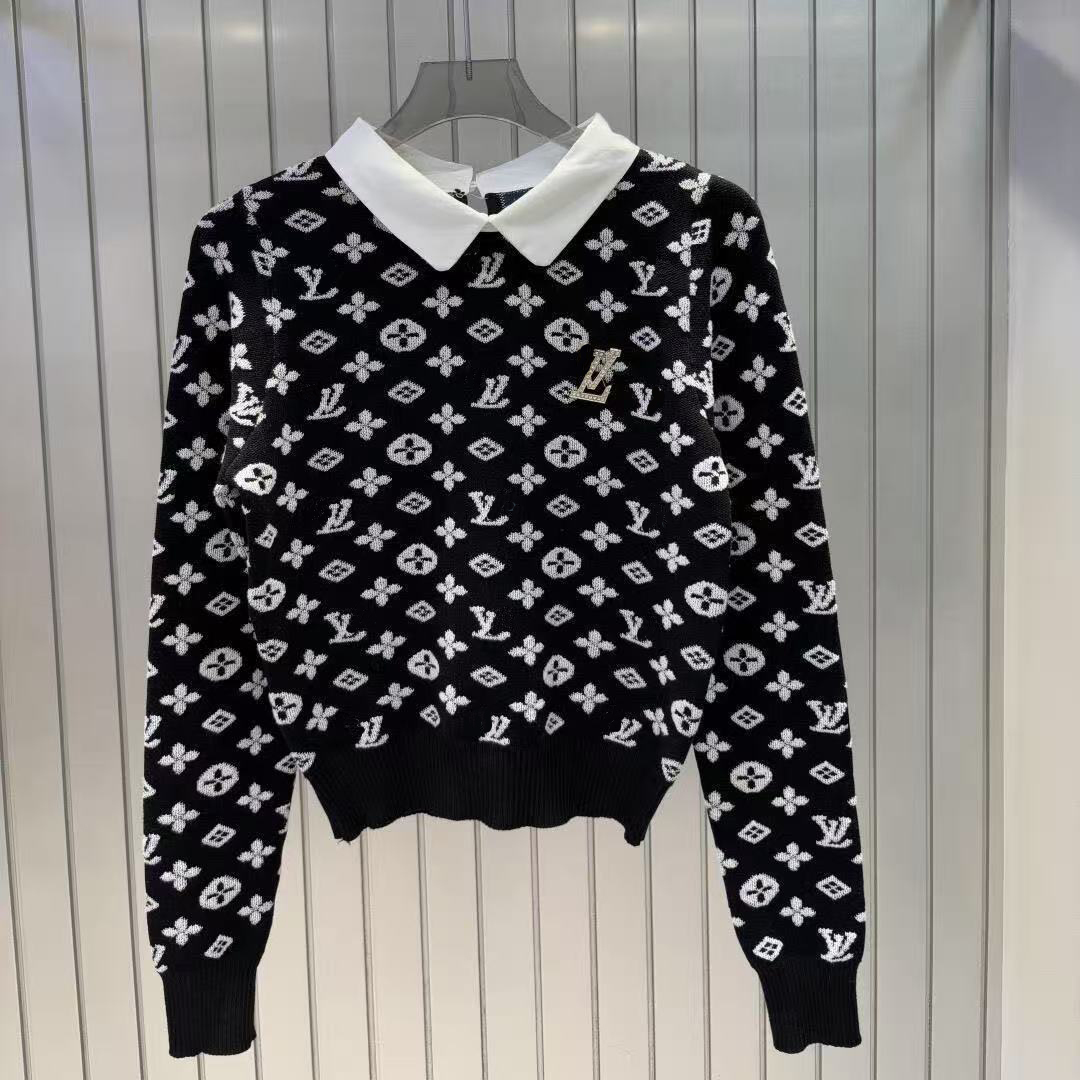 Women's T-Shirt A new style of long-sleeved knitted sweater with a jacquard collar and embossed full letters for the autumn and winter of 2025