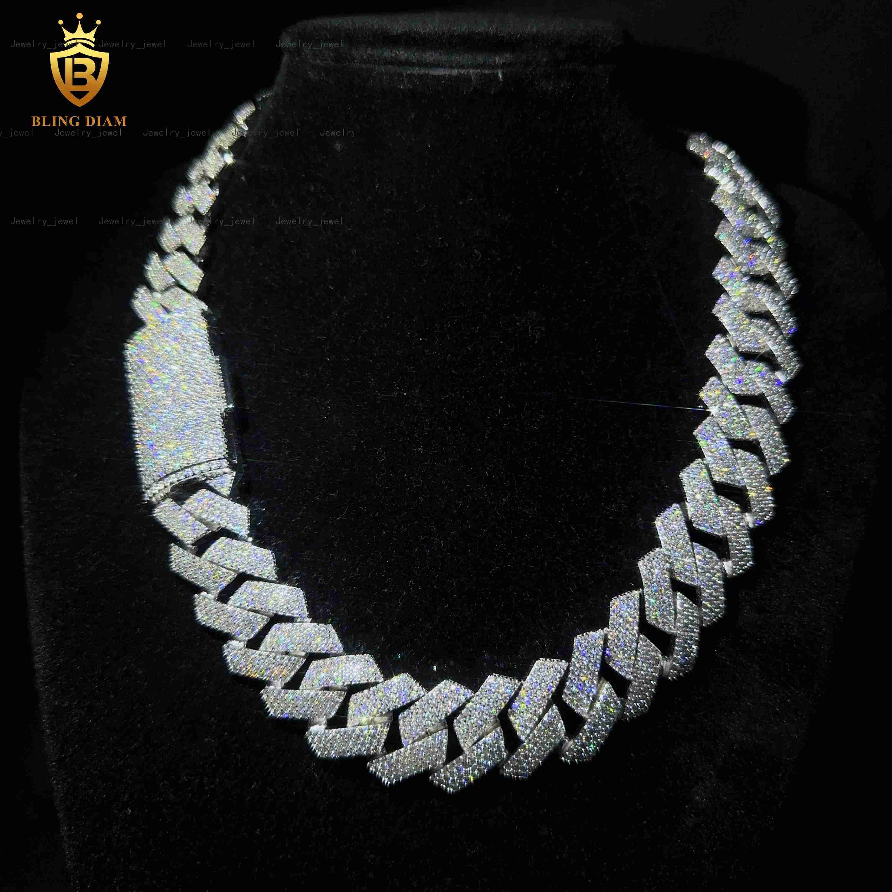 VVS Moissanite Diamond Iced Out Hip Hop 20MM Miami Cuban Link Chain Necklace Sterling Silver 925