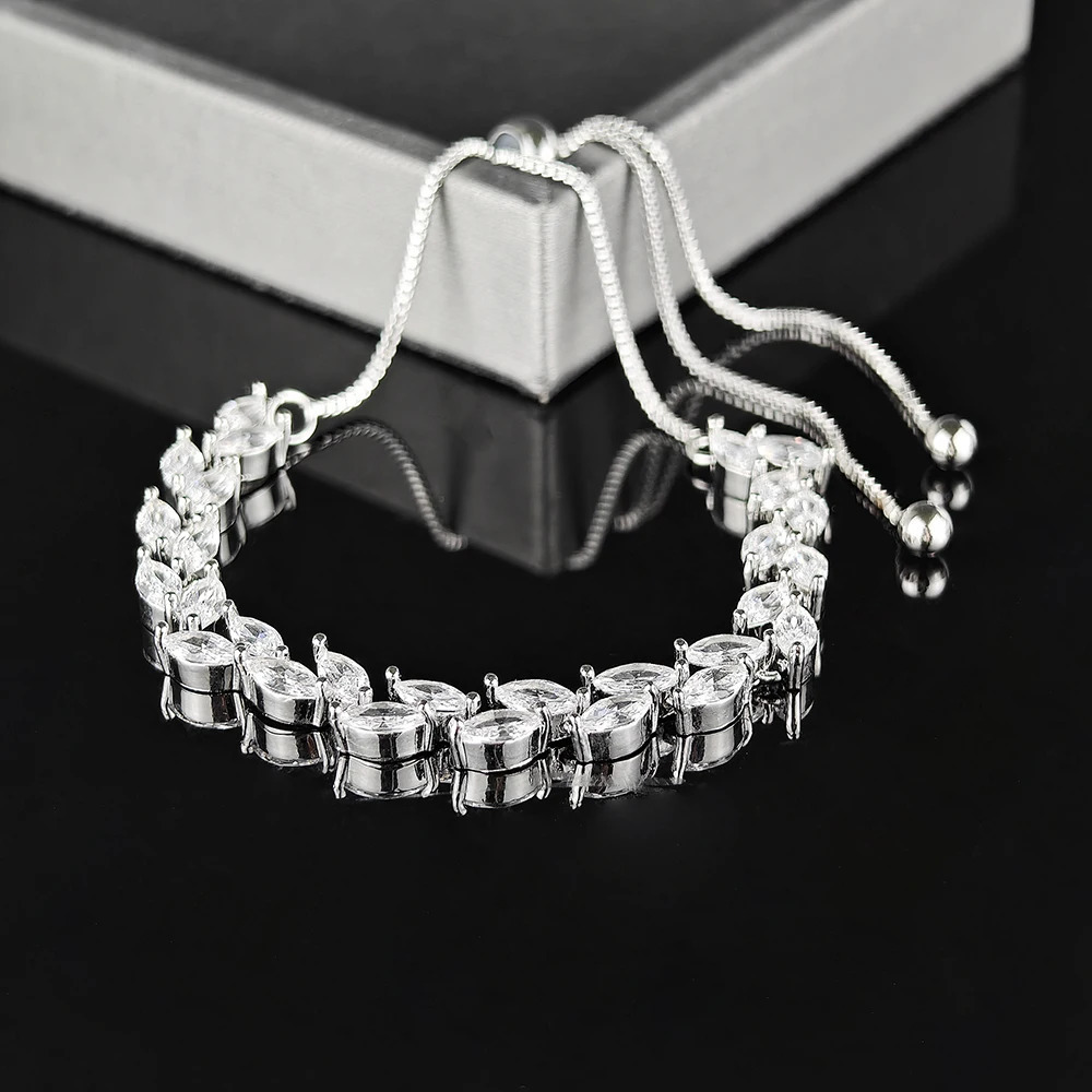 Trendy Cubic Zirconia Leaf Bridal Bracelets Bangle for Women White Color Adjustable Bracelet Wedding Jewelry S8482 251023