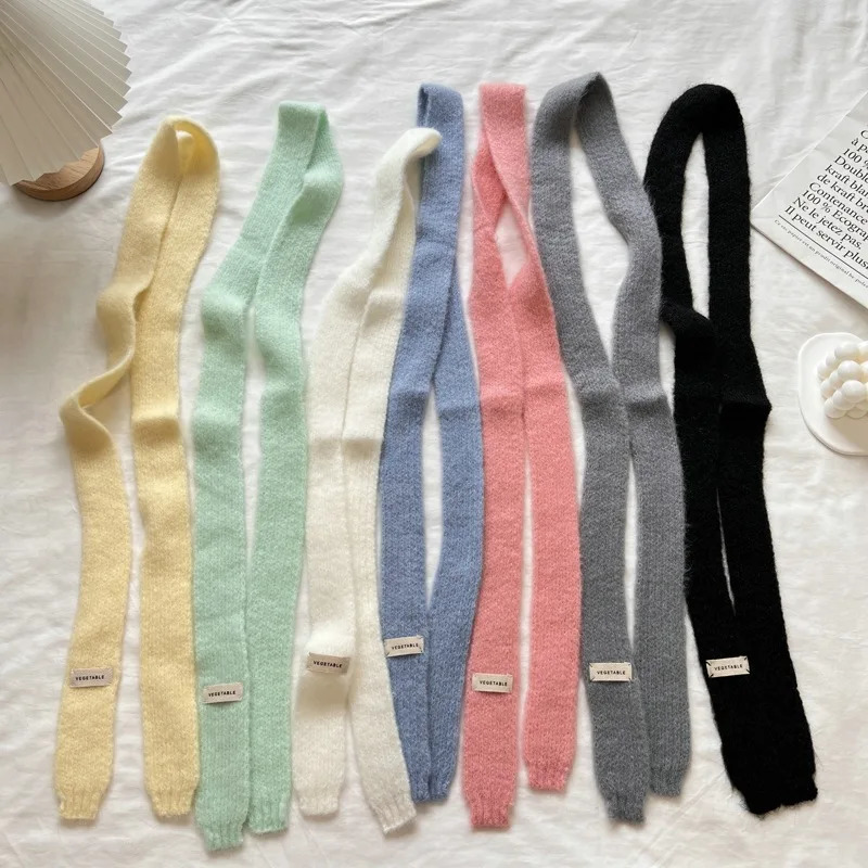 Knitted Scarves Korean Style Thin Scarf Fashionable Plush Long Solid Scarf Womens Mink Fur Y2K Girl Scarf for Warm 251024
