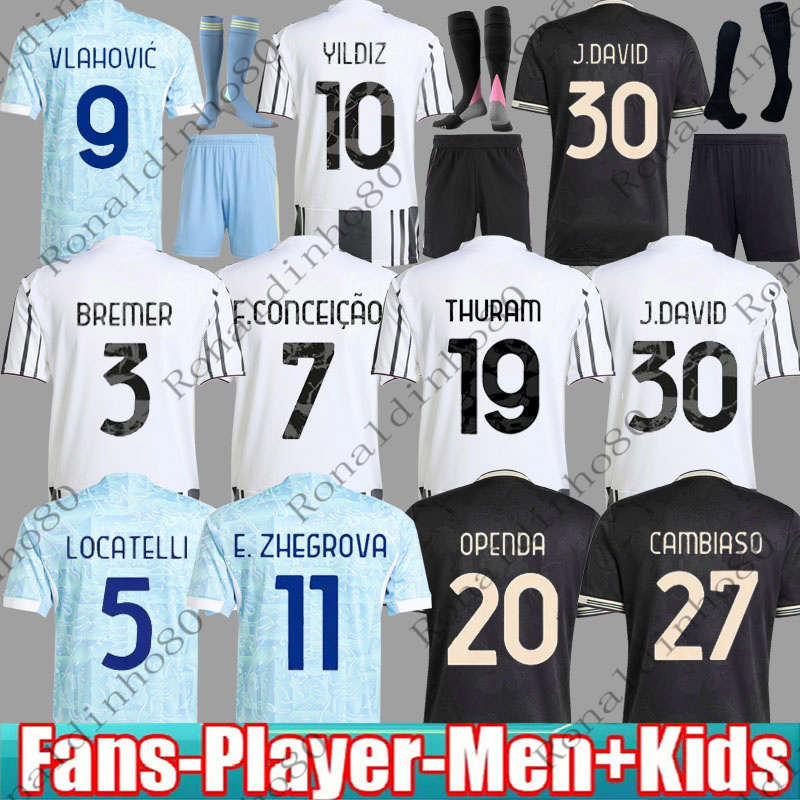 25 26 Juve Jerseys YILDIZ Soccer Jerseys Home Away F.CONCEICAO J.DAVID E.ZHEGROVA Thuram Kalulu VLAHOVIC KEAN Fans Player Football Shirt Men Kids kit Kits JuveJerseys