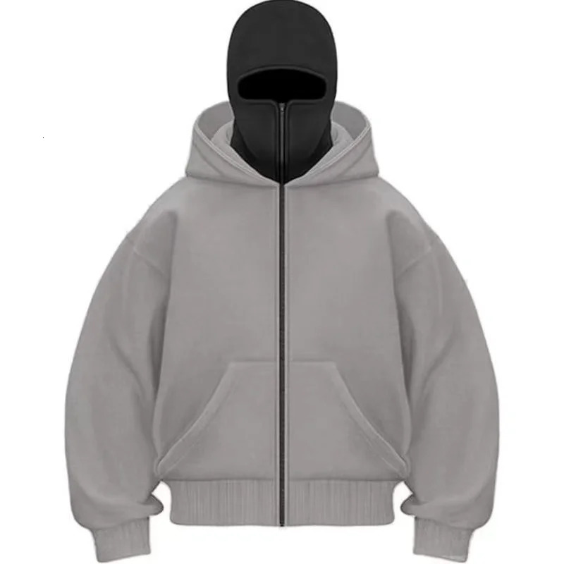 Men and women Balaclava Y2K Gothic Harajuku winter item double hooded sweatshirt mens hooded mask zipper sportswear 251023