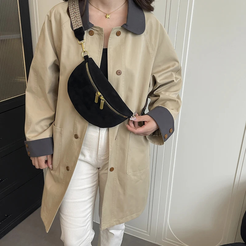 Woman Chest Packs Faux Suede Waist Bag Street Trend Fanny Pack Simple Belt Bag Female Shoulder Crossbody Bags 251023