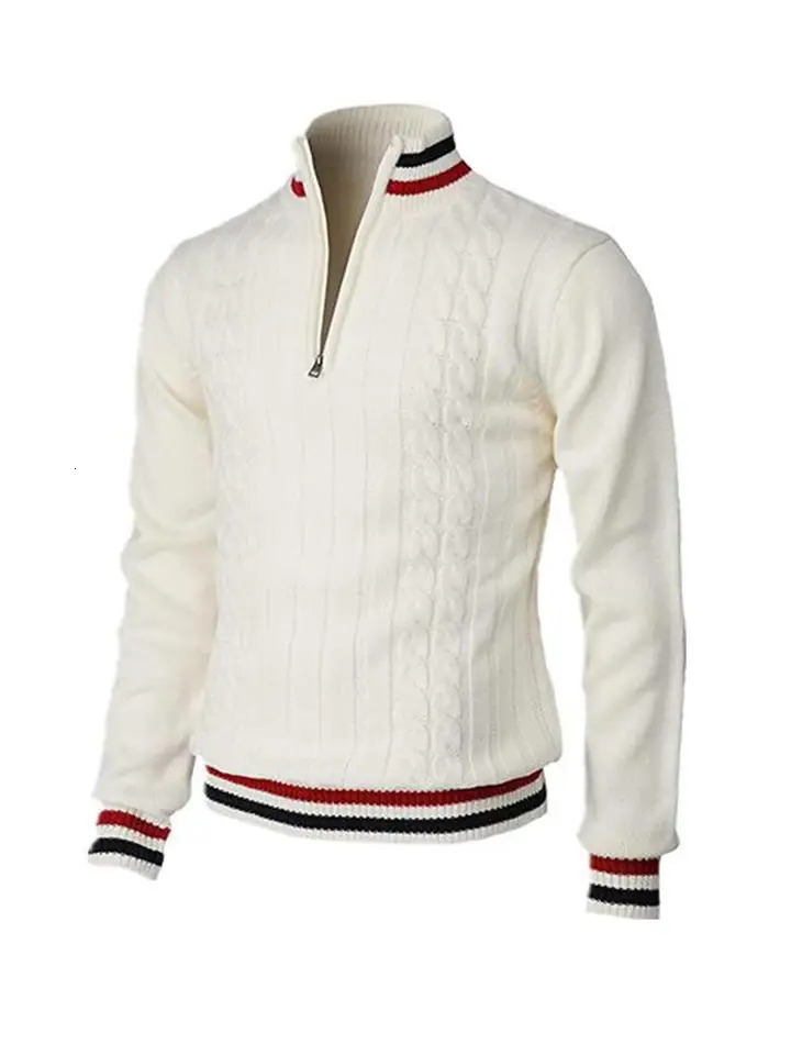 Thickened version Autumn and Winter Mens QuarterZip Sweater Pure Cotton Mock Neck Knit Long Sleeve Pullover Sweater 560G 251020