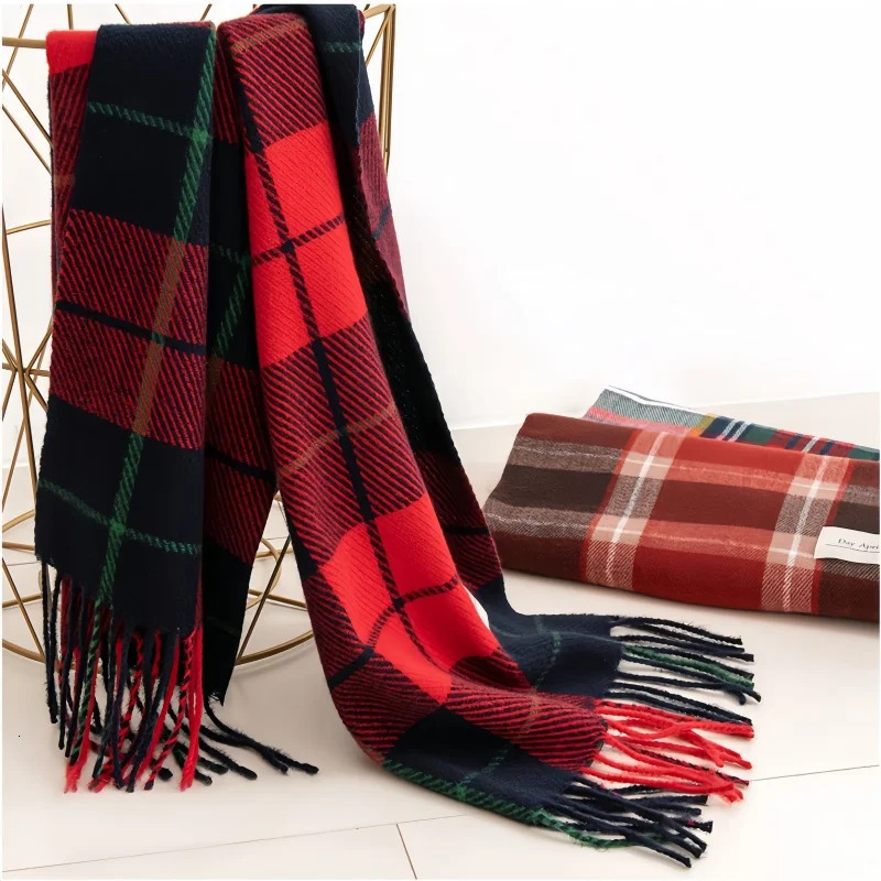 Christmas Red Scarf For Women Cashmere Plaid Printed Plush Scarf Trend Premium Warm Shawl Tassel Scarves 251024