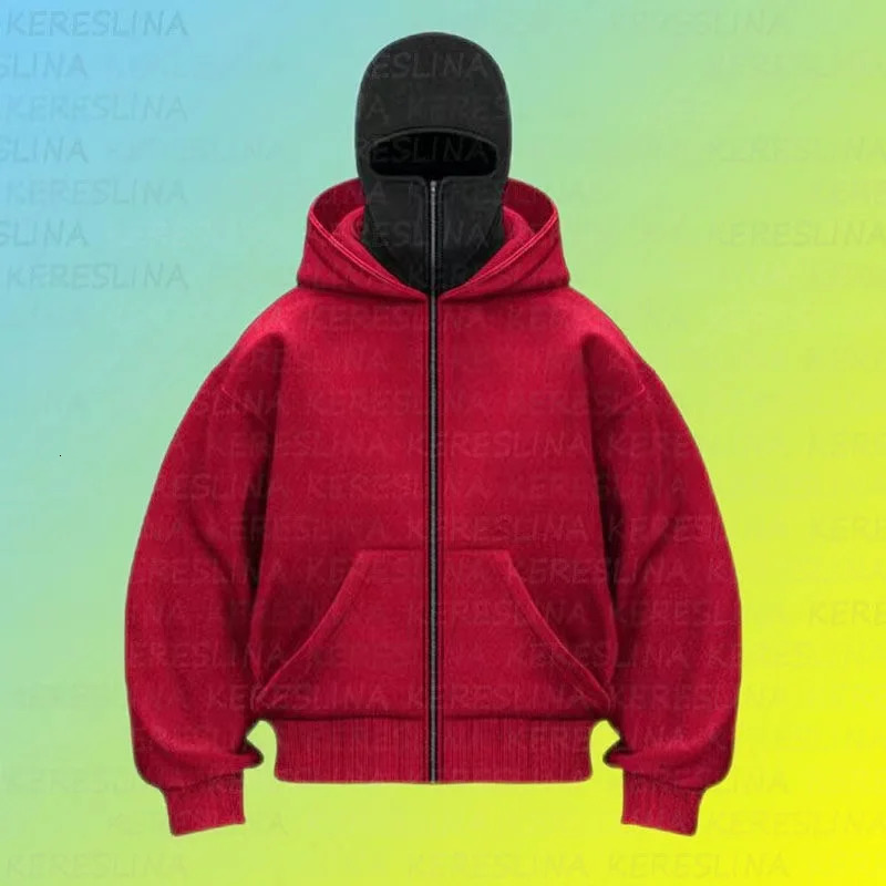 Men and women Balaclava Y2K Gothic Harajuku winter item double hooded sweatshirt mens hooded mask zipper sportswear 251023