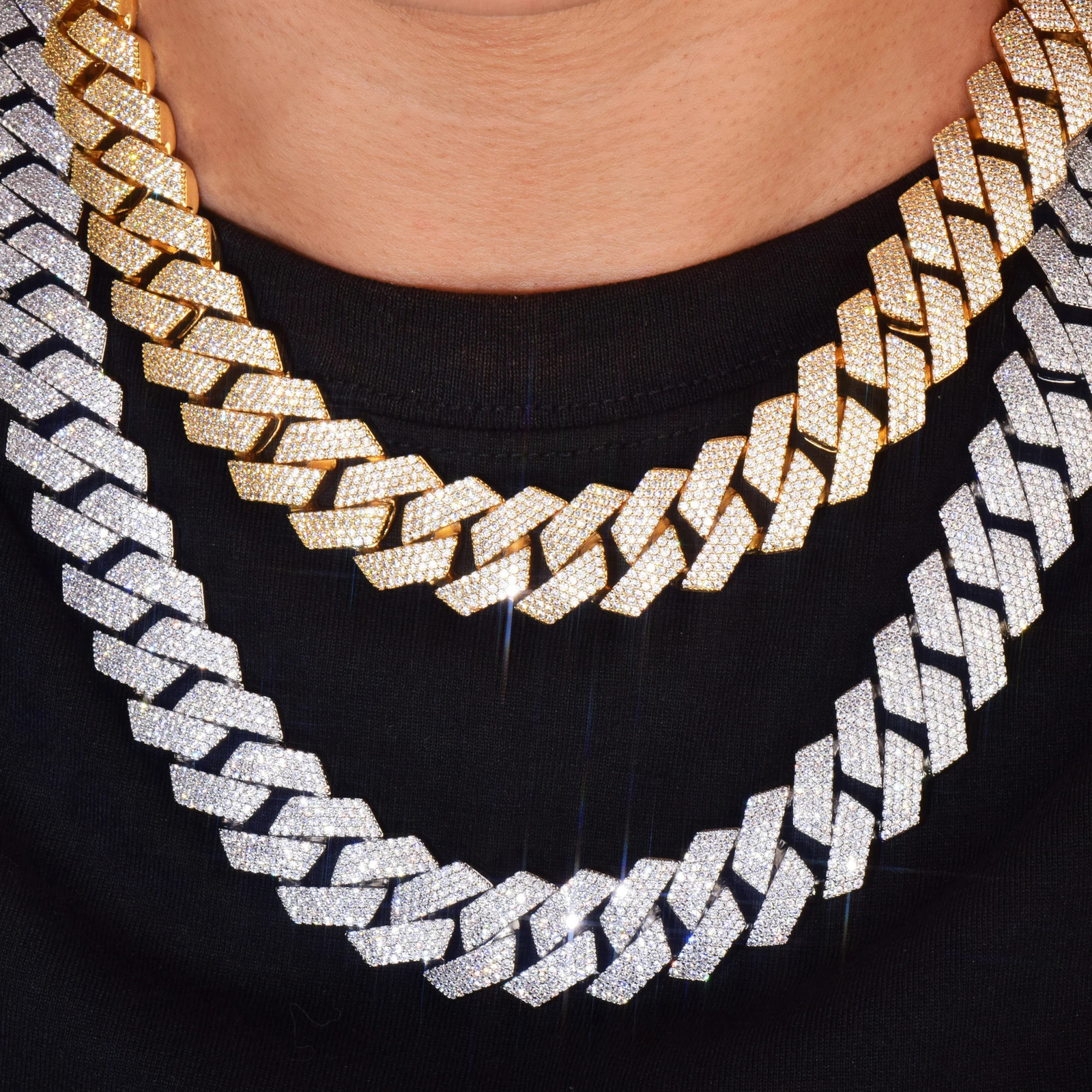 CUC Men Hip Hop Necklace 20mm 4Row Miami Cuban Chain Gold Color Iced Out Zirconia Link Fashion Rock Rapper Jewelry 251013