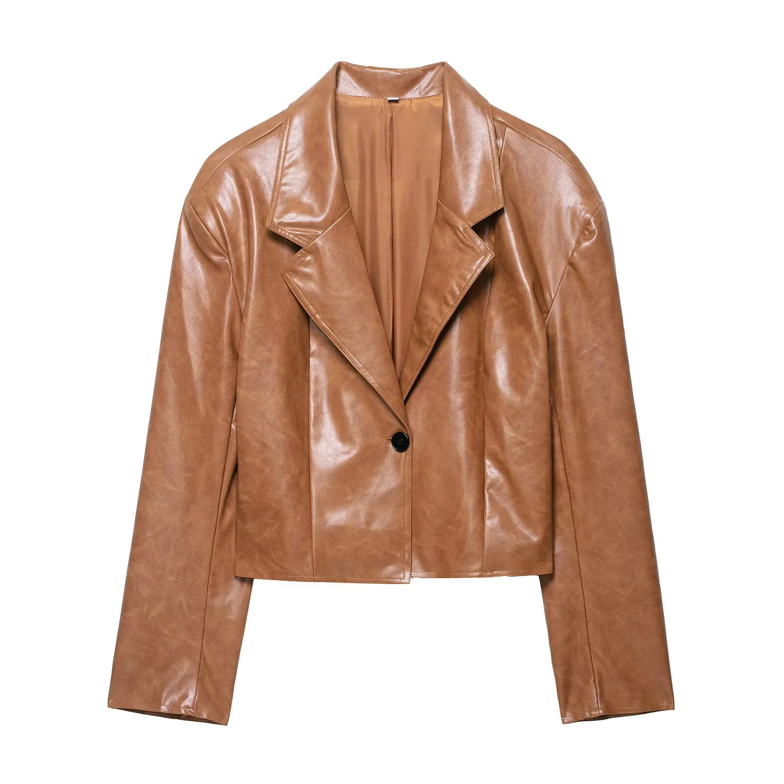 Fashion Pu Leather Women Jacket Long Sleeve Turndown Collar Button Female Coat Autumn Locomotive Lady Urban Streetwear 251020