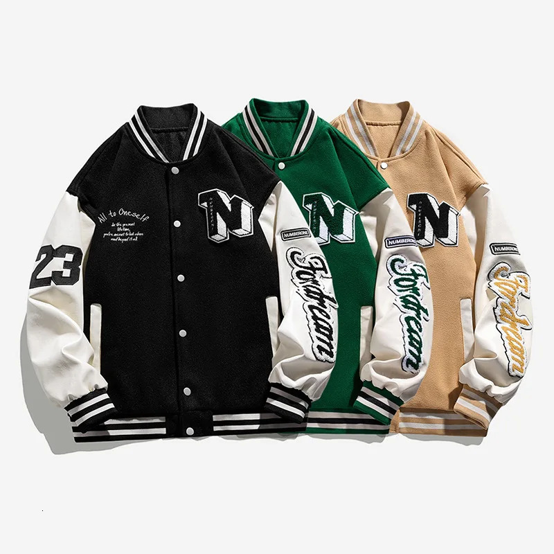 Men Varsity Baseball Bomber Jacket Hip Hop Harajuku Bone Letter Patchwork Leather Jackets Streetwear Women Unisex College Coats 251023