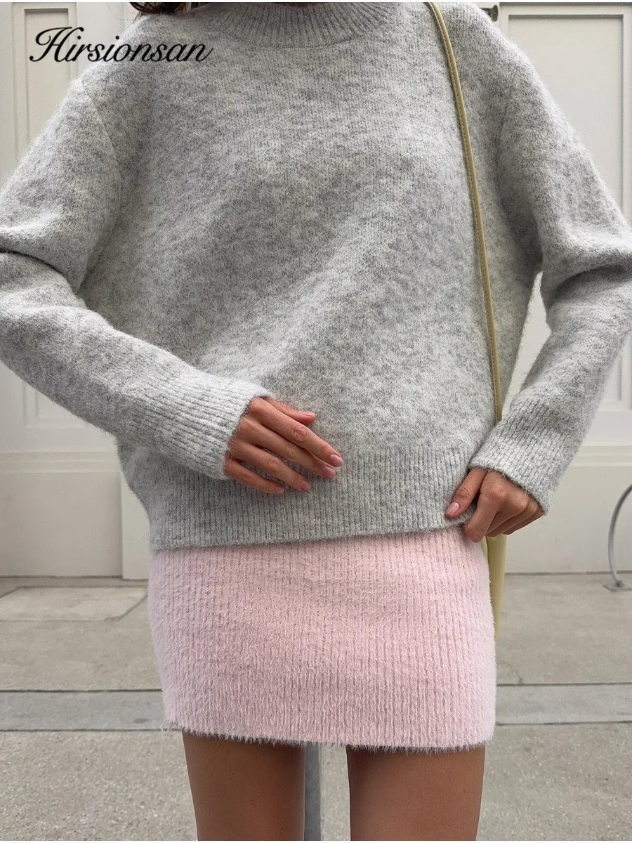 Hirsionsan Basic O Neck Basic Sleeve Sweater Women 2025 Oversized Short Knitted Wool Pullover Female Casual Thick Warm Soft Tops 251023