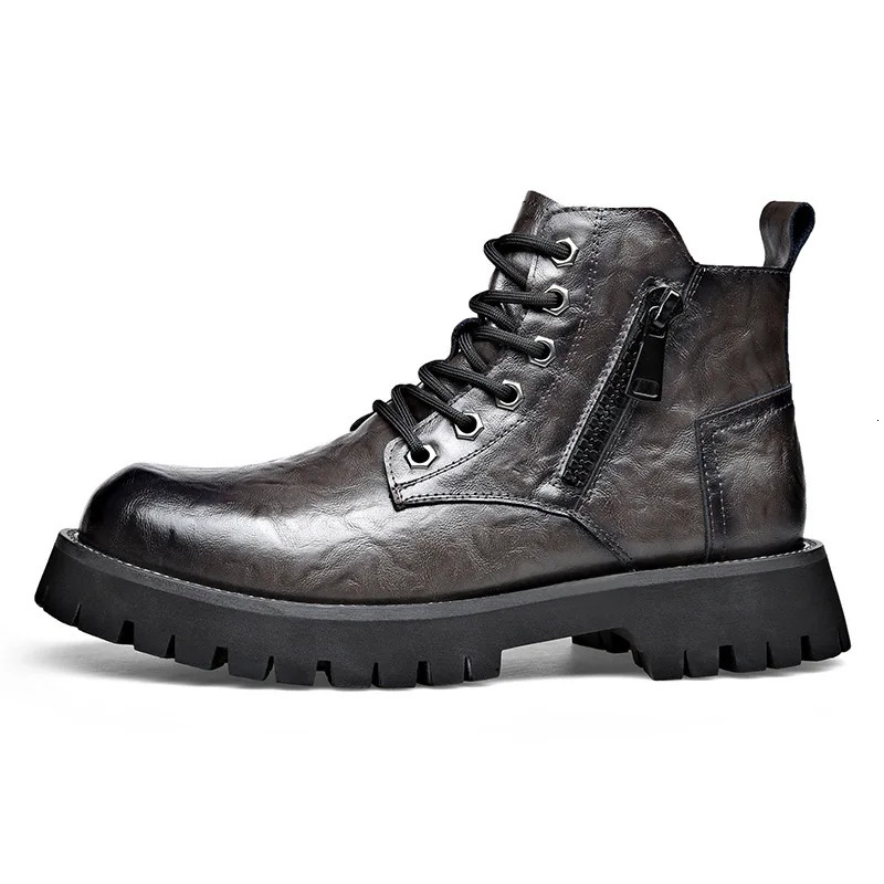 autumn and winter boots mens British style versatile high top leather shoes workwear snow leather boots mens short boots 251023