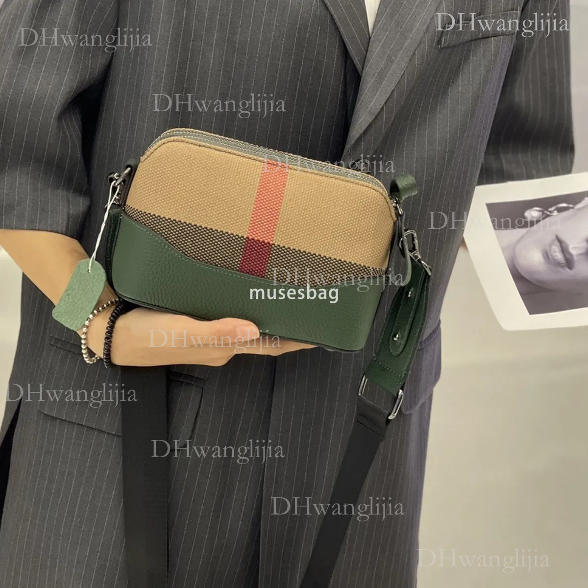 DHGM Internet famous genuine leather small square trendy new European and American fashion casual cowhide crossbody high-end plaid women bag 5c41