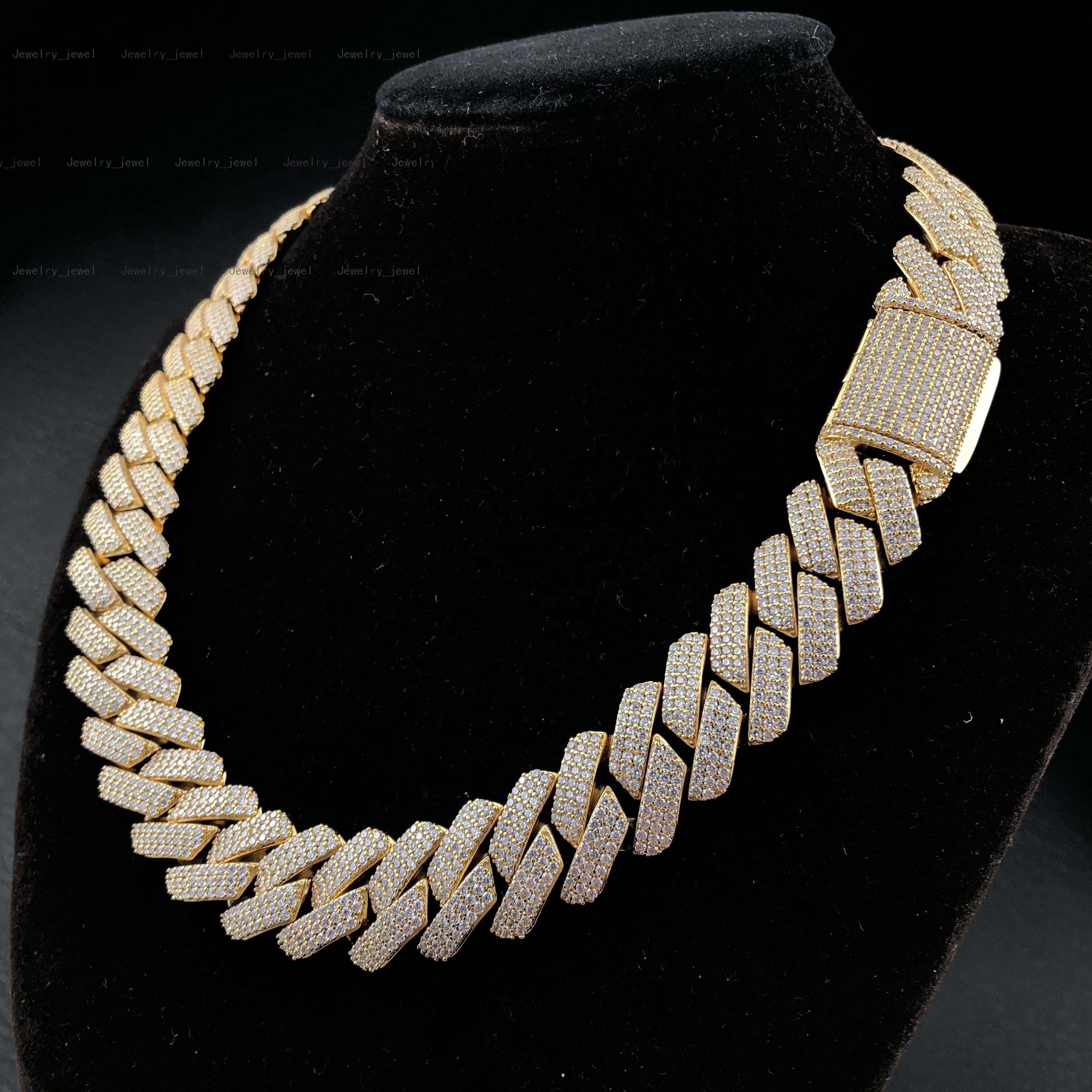 19 mm Prong Ice Cuban Chain 3 Rows 18K Gold Rose Gold and White Gold