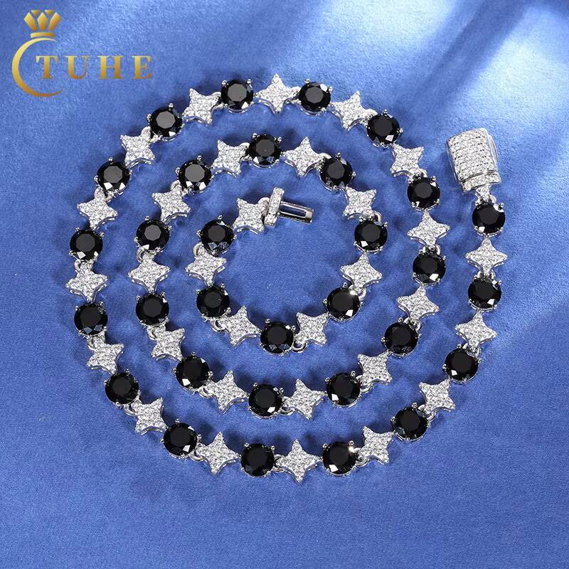Bling Iced Out Mens Jewelry 925 Sterling Silver Star Round Moissanite Luxury Tennis Chain Necklace for Party