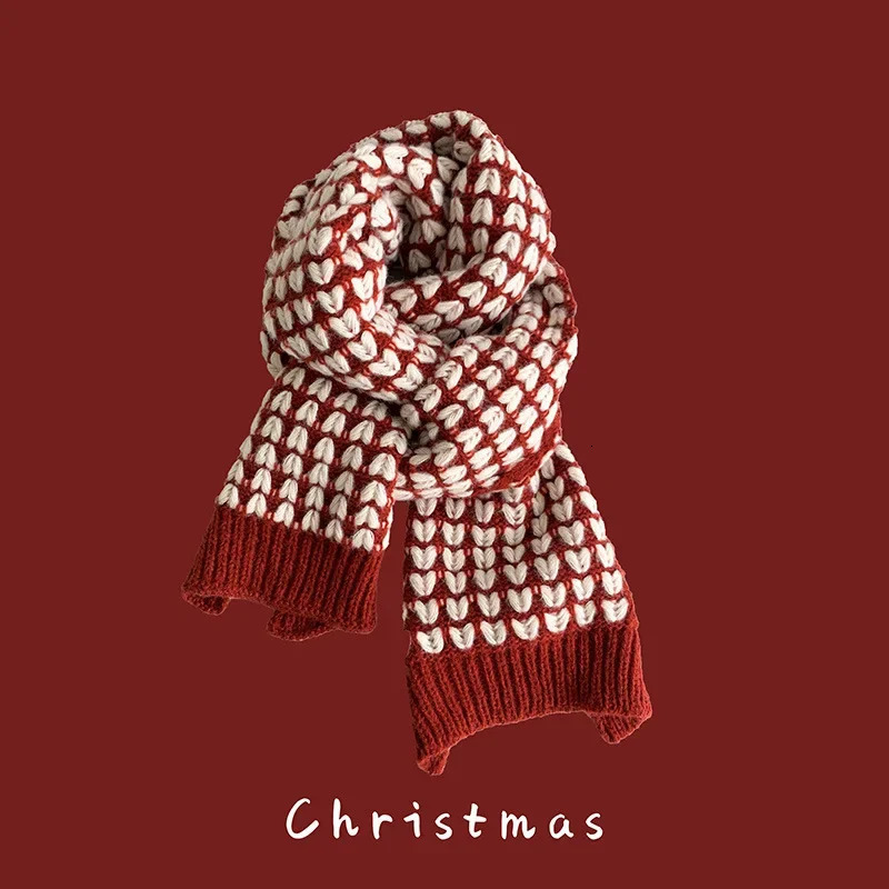 Fashion Christmas Style Red Element Scarf for Women Trend Knitted Student Couple Warm Scarves Shawl Clothing Accessories Gift 251024