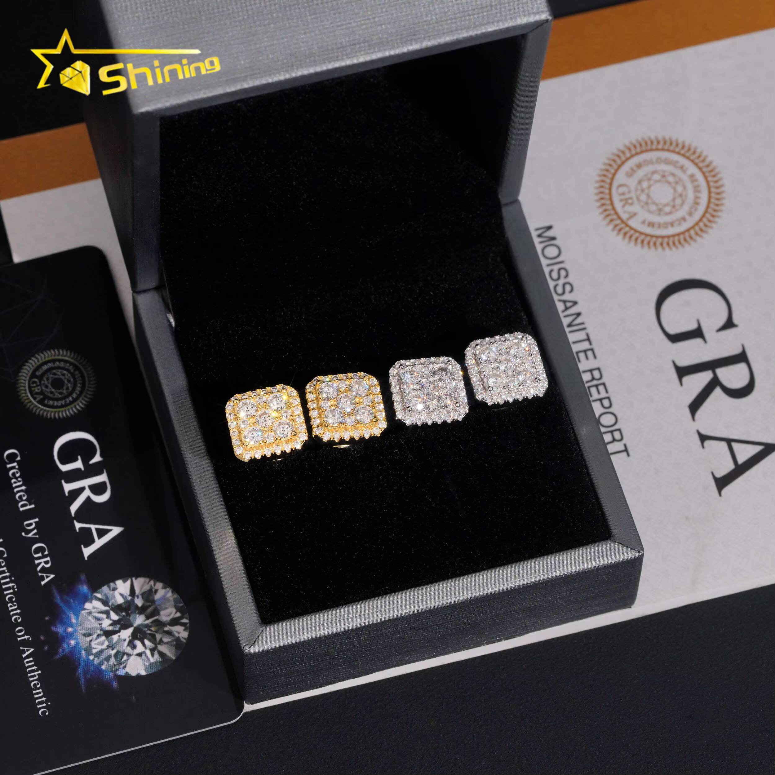 Hip Hop Jewelry Men Moissanite Earrings 925 Sterling Silver Square Shape Moissanite Stud Earrings Iced Out Screw Back Ear Studs