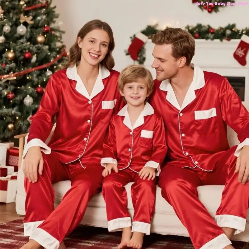 Family Christmas Pajamas Matching Sets Silk Satin Casual Matching Set for Family 195F 251023
