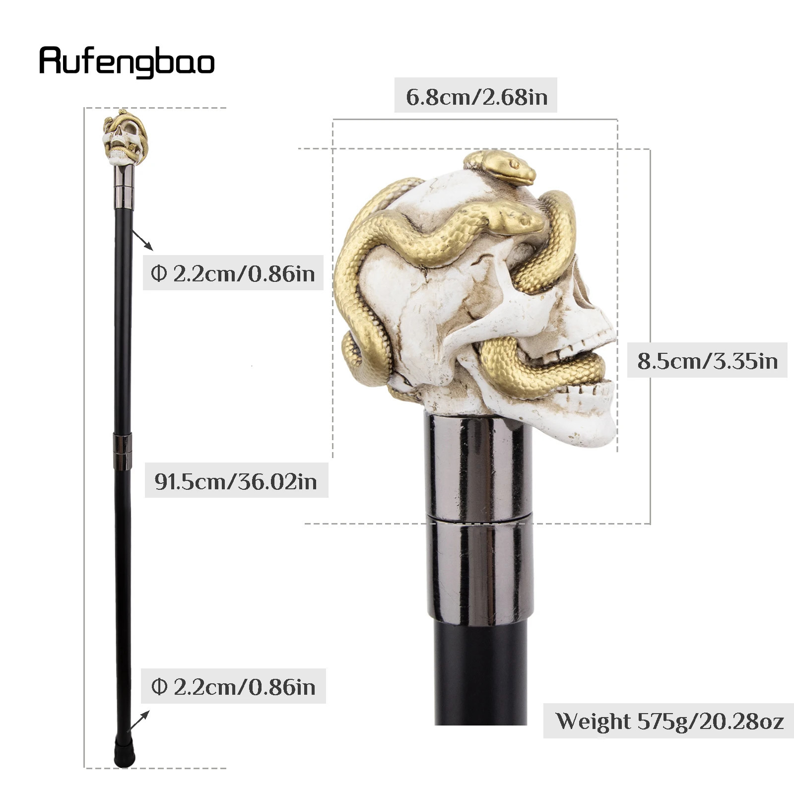 White Resin Skull Golden Snake Cobra Walking Cane Fashion Decorative Steel Stick Gentleman Elegant Cosplay Cane Crosier 92cm 251022