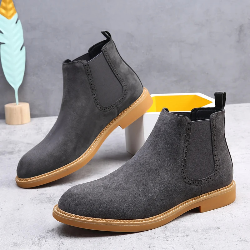 Suede Leather Men Ankle Boots Casual Slip on Formal Oxford Boots Vintage High Top Shoes Fashion Man Chelsea Botas Business Shoes 251023