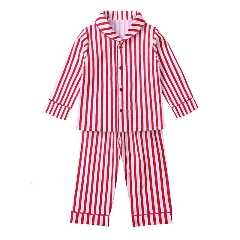 Christmas Costume Child Pajamas Kid Clothes Sets Boy Girl Loungewear Suit Stripe 100 Cotton Toddler Homewear Night Dresses 251023