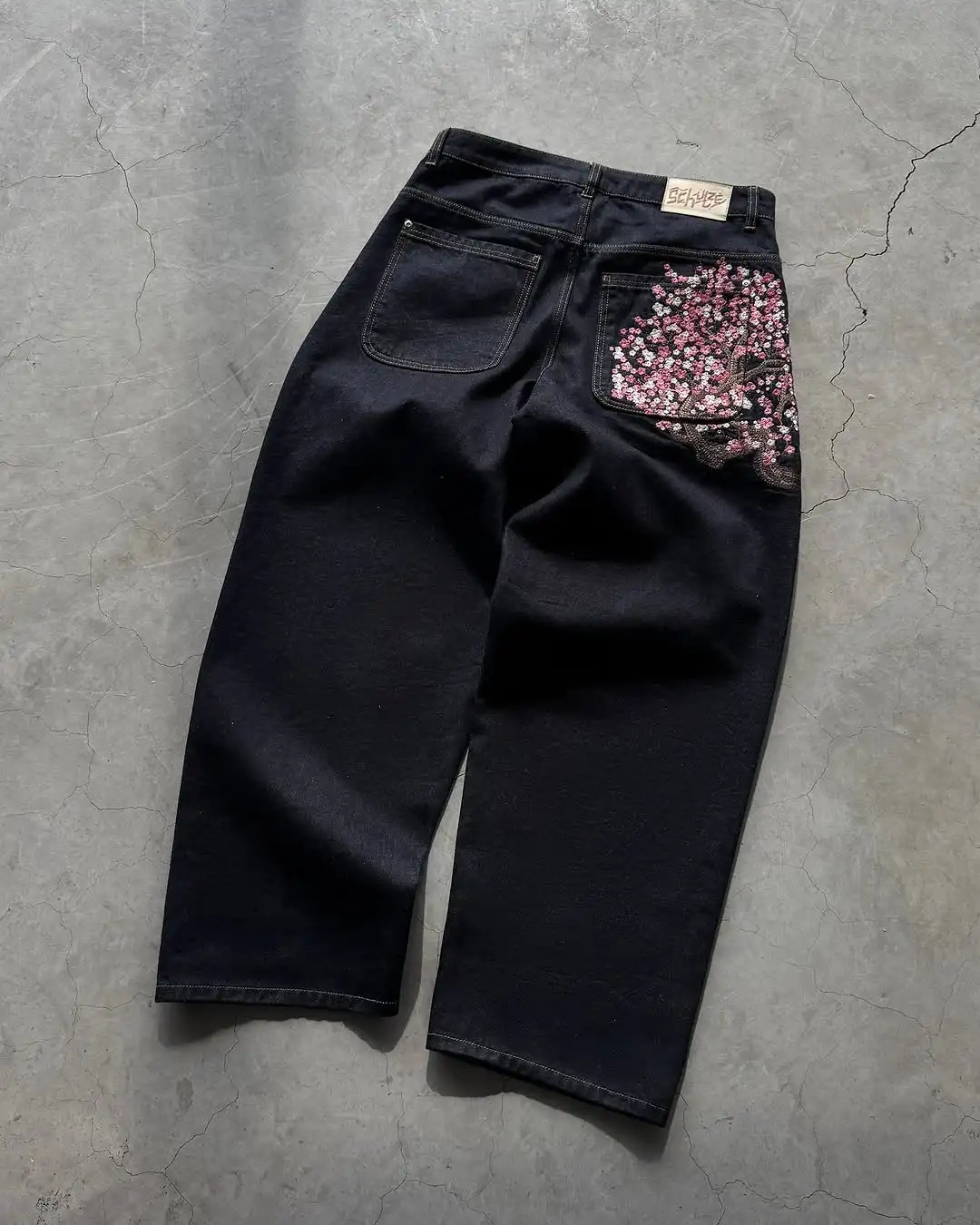 Mens Jeans Sakura Embroidery Slim Straight Light Wash Stretch Cotton Casual Streetwear Daily Wear Multiple Sizes Pants Skinny 251023