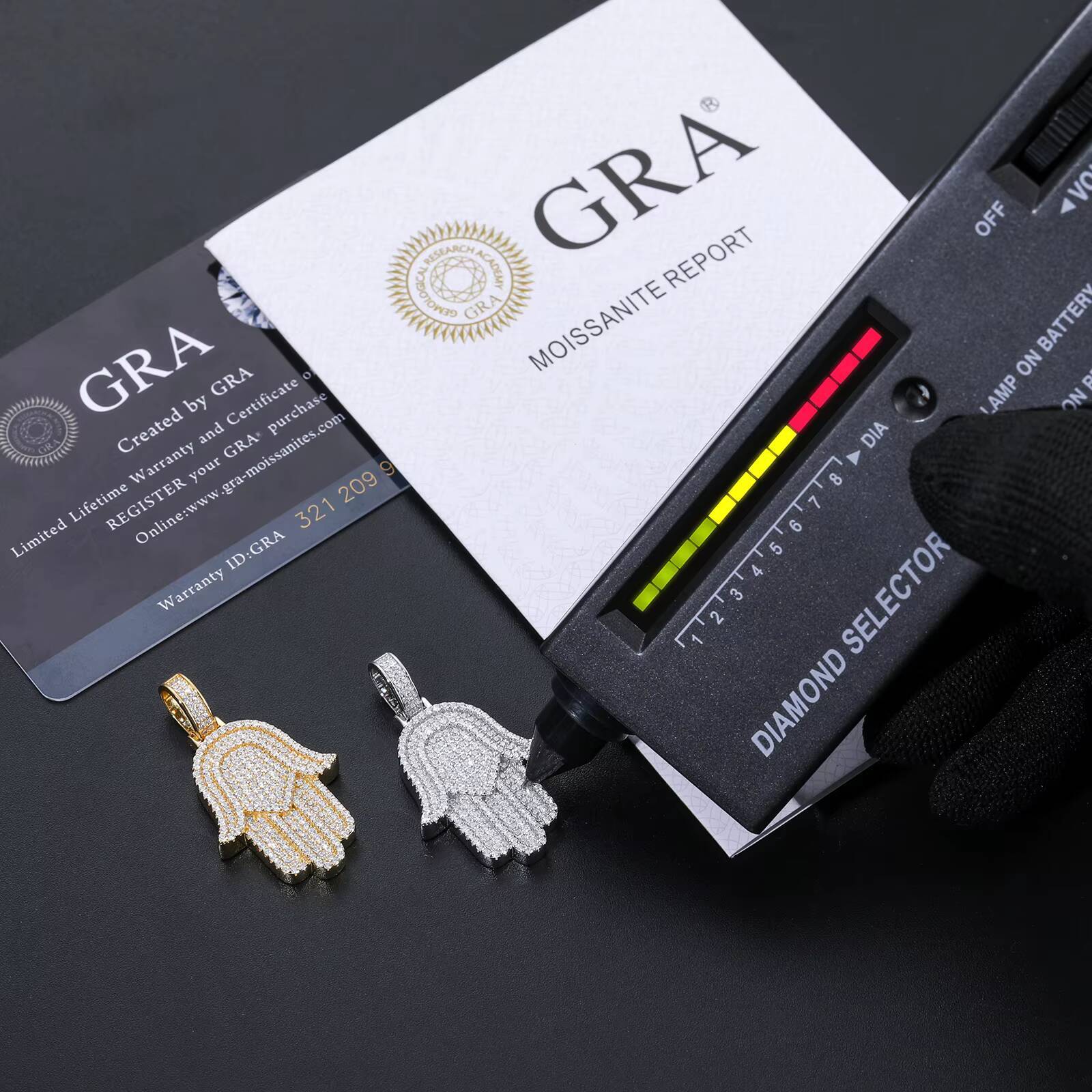 Wholesale Hip Hop Jewelry Gift Rappers 925 Sterling Silver Micro Paved VVS Moissanite Diamond Iced Out Hamsa Hand Pendant