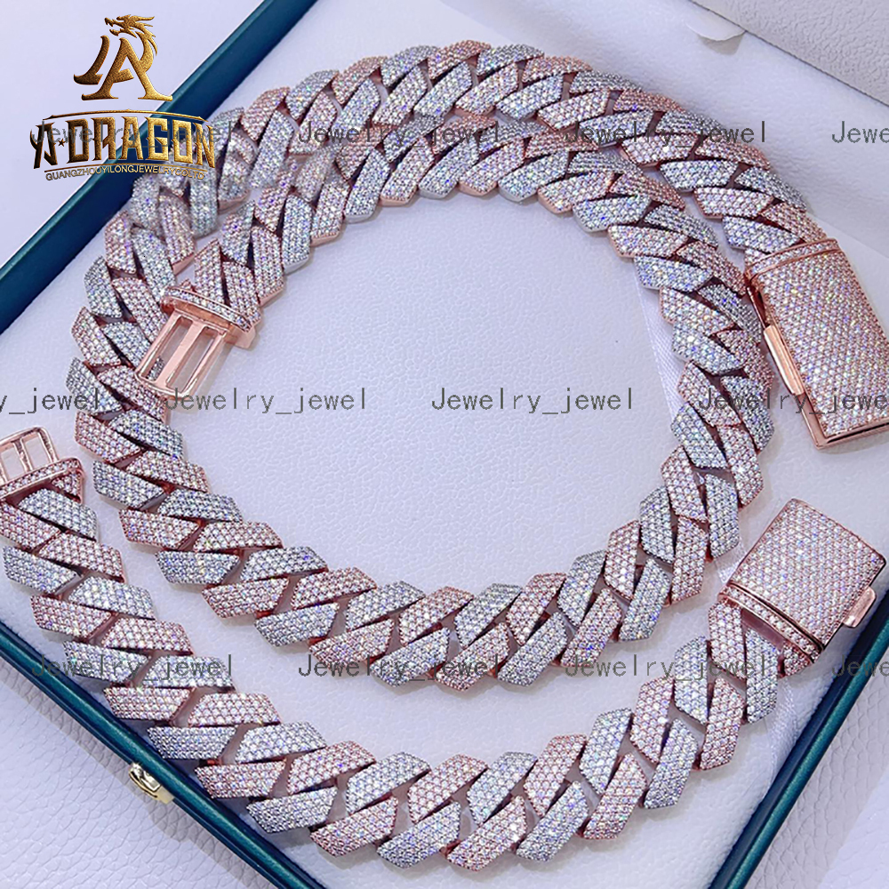 Mens Customized Hip Hop Jewelry Cuban Link Chain with RhodiumPlated Moissanite Diamonds Passes Diamond Tester