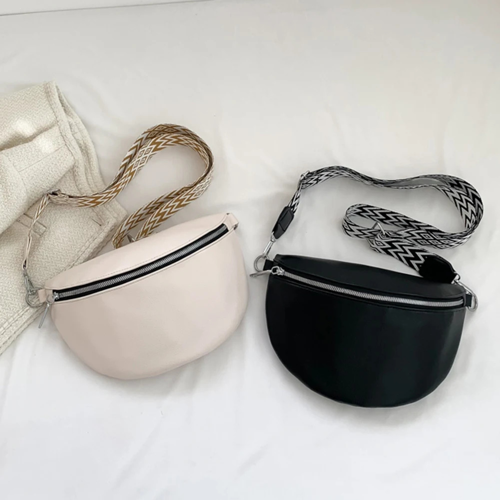 Crossbody Bag Wide Jacquard Strap Traveling Chest Bag PU Leather Fashion Casual Solid Color Portable Simple for Outdoor Hiking 251023