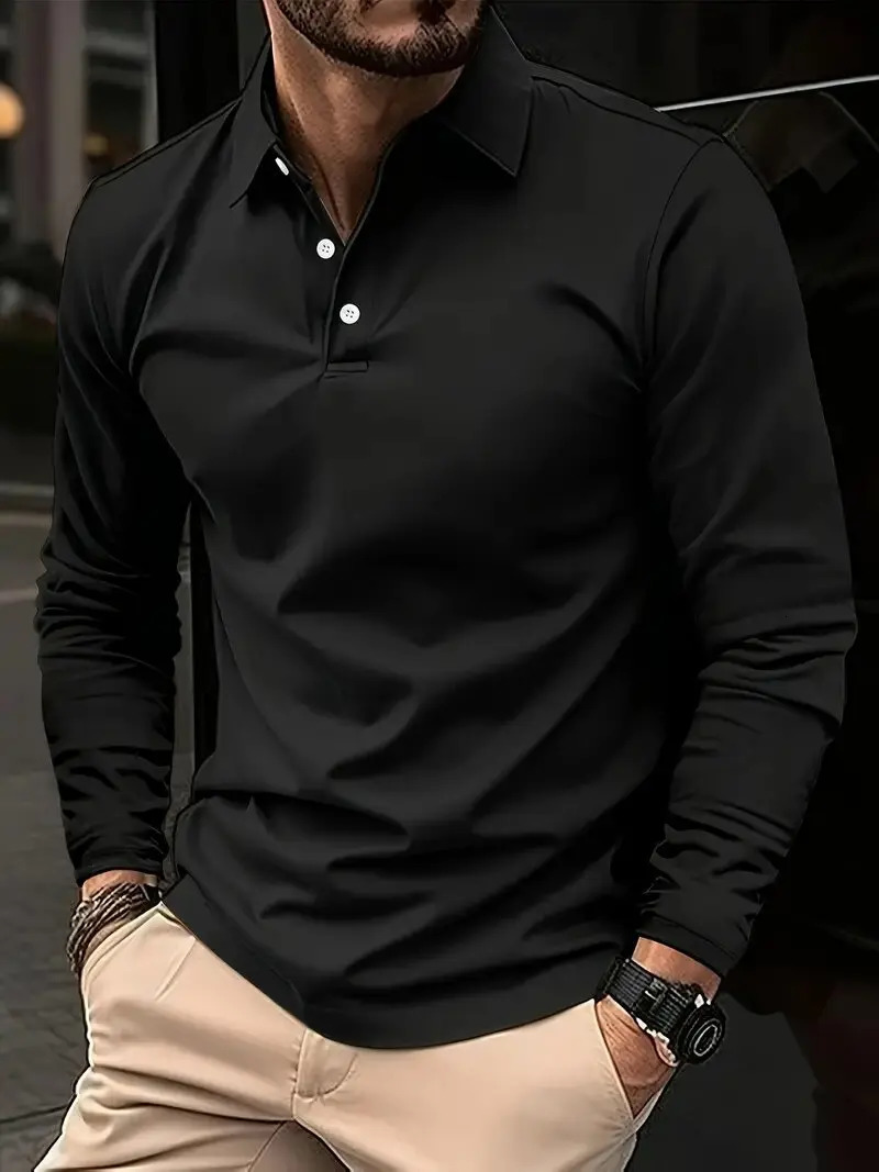 Mens casual long sleeved polo shirt 251020