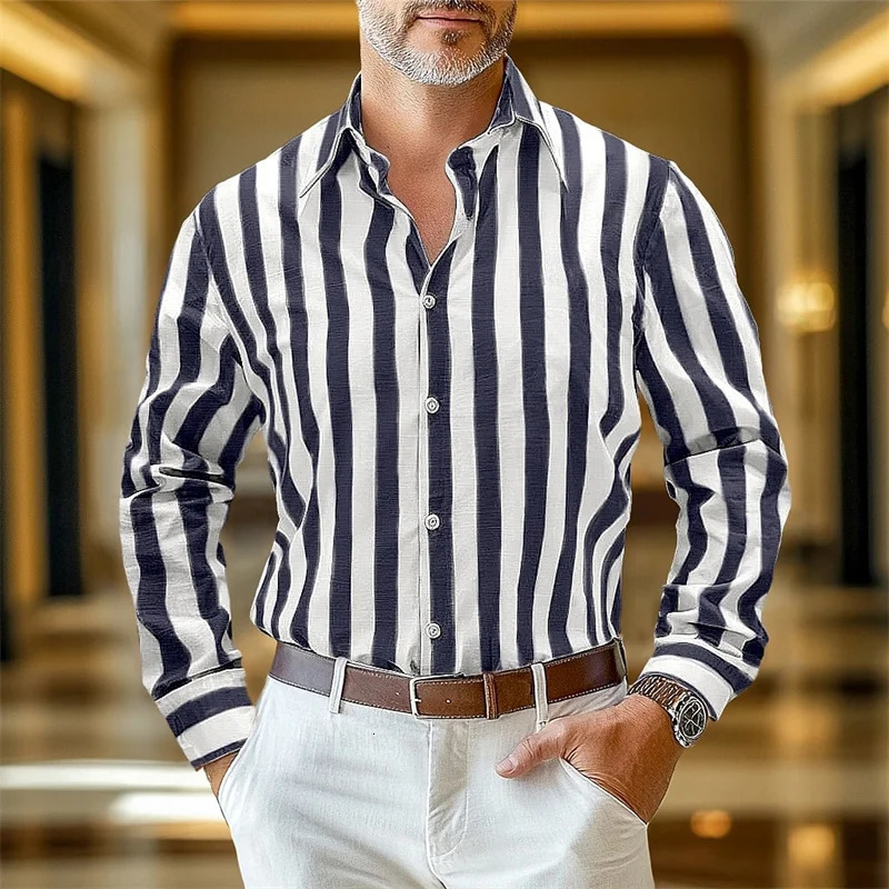 Mens Shirts Linen Shirts Summer Shirts Stripes Business Casual Everyday Yellow Pink Navy Green Long Sleeves Lapel Clothing 6XL 251020