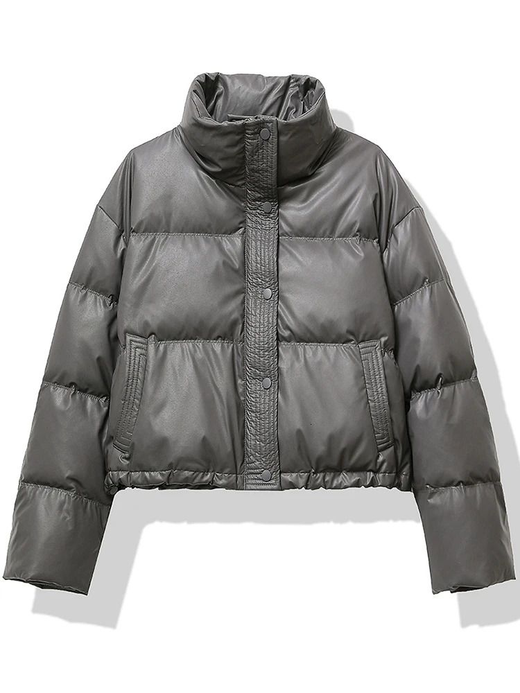 HELIAR Women Thickened Mock Neck Cottonpadded Jacket Single Breasted Pocket Casual Down Coat Winter Warm Loose Short Coat Fall 251020
