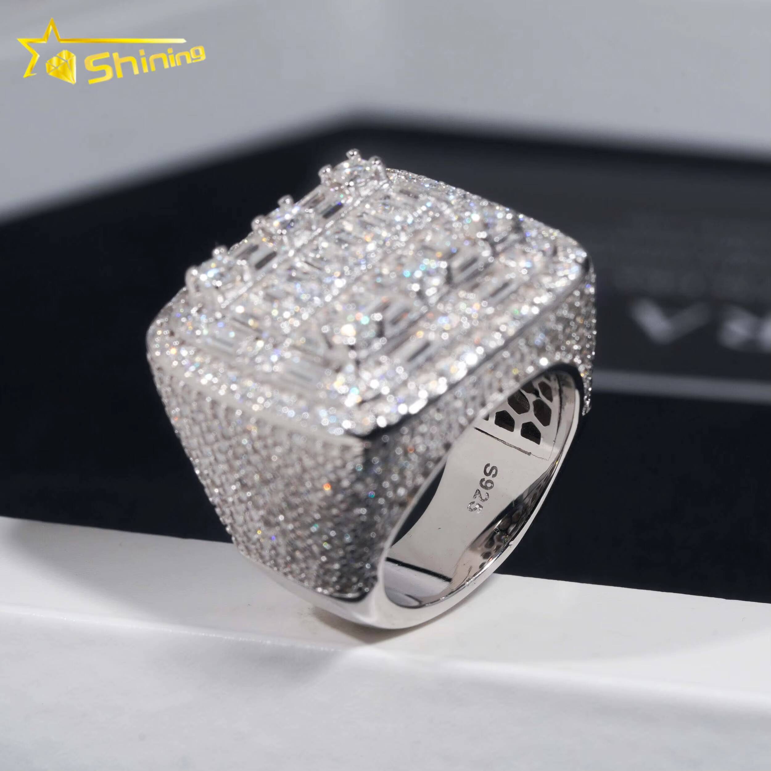 Pass Diamond Tester Iced Out 925 Sterling Silver Gold Plated Rappers Jewelry VVS Diamond Moissanite Hip Hop Ring