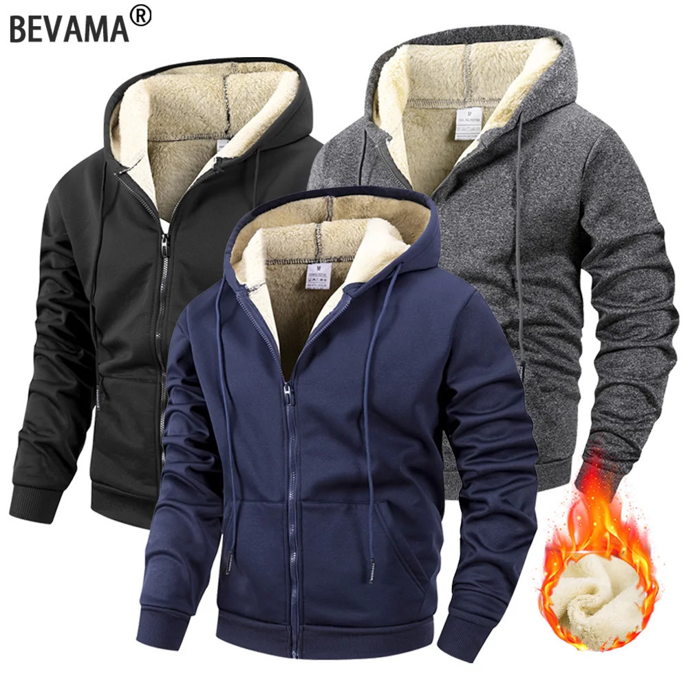 Winter Mens Zipper Jacket Fleece Warm Windproof Hoodies Heavyweight Cardigan Casual Sports Long Sleeve Sweatshirts Hooded Coat 251020