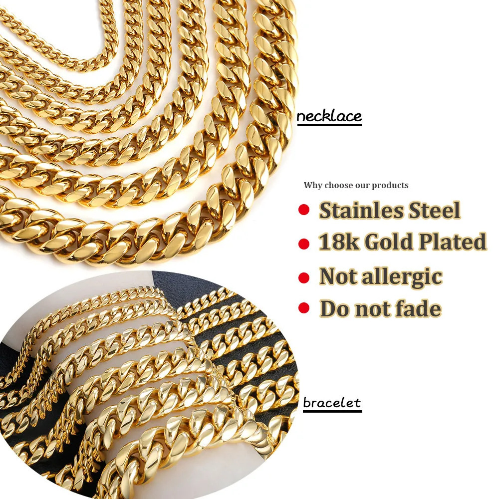 6810121416MM Hip Hop Cuban Link Necklace For Men Stainless Steel Miami Fashion Jewelry Thick And Thin Rainbow Chains 251013