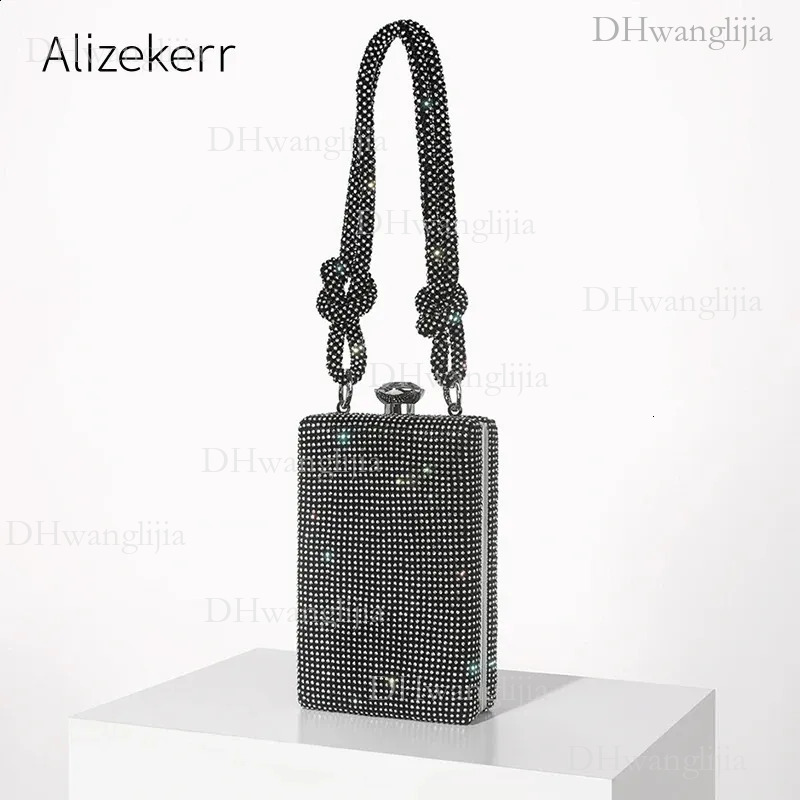 DHGM Dia Box Evening Gold Clutch Purses Women Gorgeous Boutique Knotted Rhie Rope Handle Small Square Handbag Wedding Party 240903 f1ac