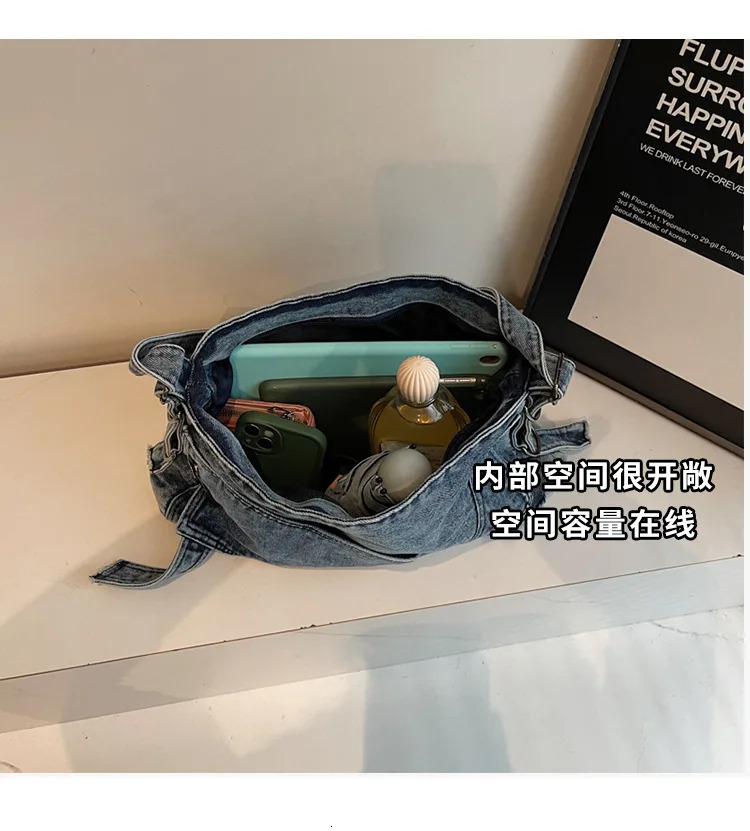 2025 Womens Denim Tote Bag Retro Crossbody Shoulder with Large Capacity for Work Commute Fashionable Handbag 251018