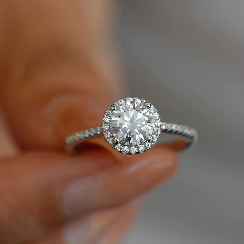 Wholesale Price 1ct 2ct 3ct 1 2 3 Carats Halo Brilliant Cut Moissanite Wedding Ring Real White Gold Plated S925 Silver for Women