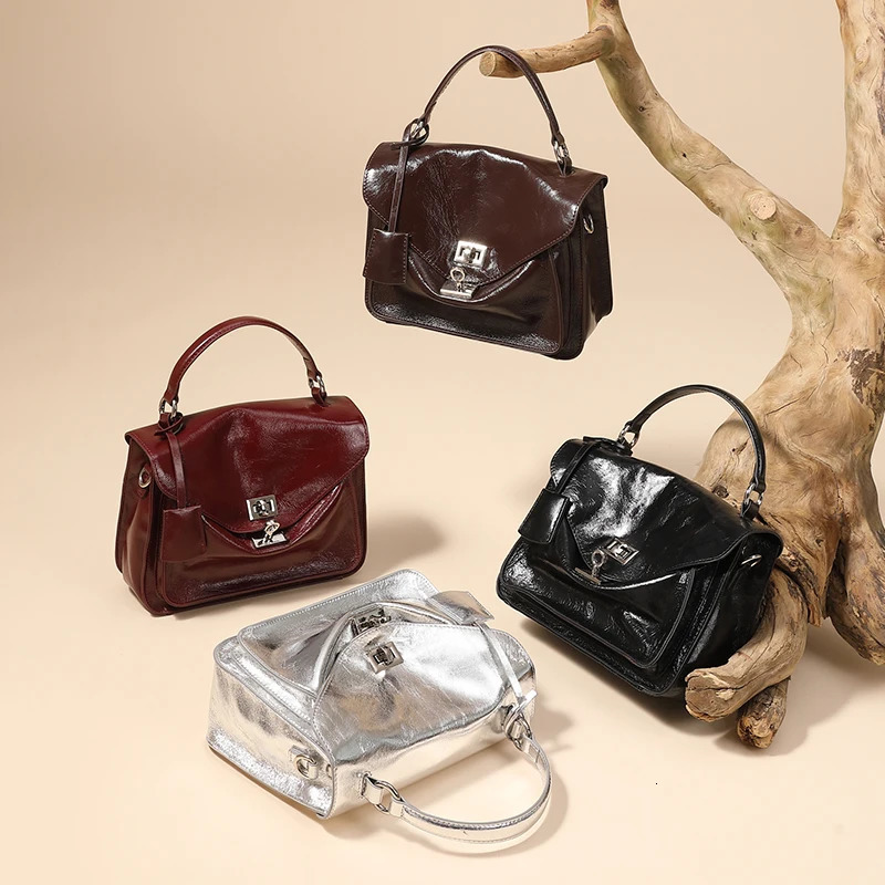 Burminsa Cowhide Genuine Leather Handbags For Women 2025 Square Tote Satchel Flap Ladies Shoulder Crossbody Bags 251018