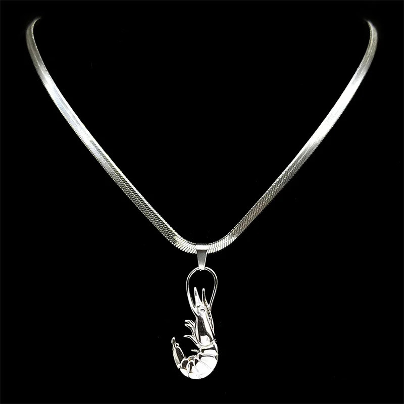 Funny Shrimp Hiphop Neck Chain For Women Men Stainless Steel Silver Color Male Fashion Choker Party Necklace Jewelry Gifts 251023