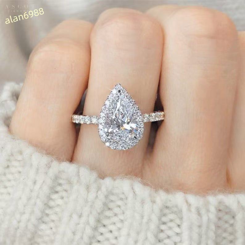 Band Rings Vintage Romantic Silve Color Promise Wedding Ring for Women Exquisite White Moissanite Pear Shape Ring Trendy Party Jewelry J230531