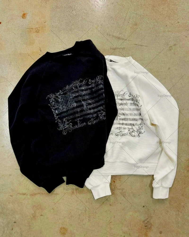Streetwear Casual Oversized Retro Print LongSleeve Shirt Men Y2K Gothic Punk Fashion American Classic TShirt Women 251020
