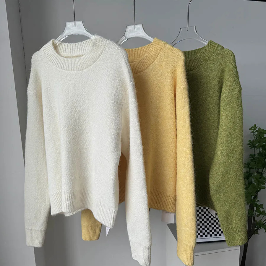 Hirsionsan Basic O Neck Basic Sleeve Sweater Women 2025 Oversized Short Knitted Wool Pullover Female Casual Thick Warm Soft Tops 251027