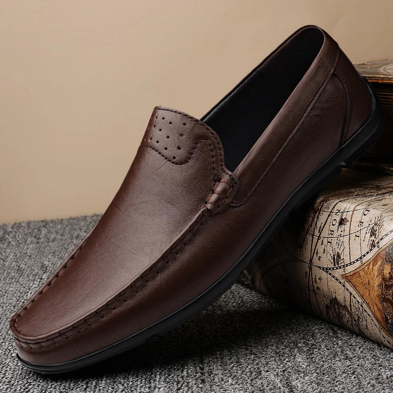 Classic Mens Genuine Leather Casual Shoes Soft Sole Comfortable Flat Bottom Loafers Highquality Business Shoes for Mens 251023