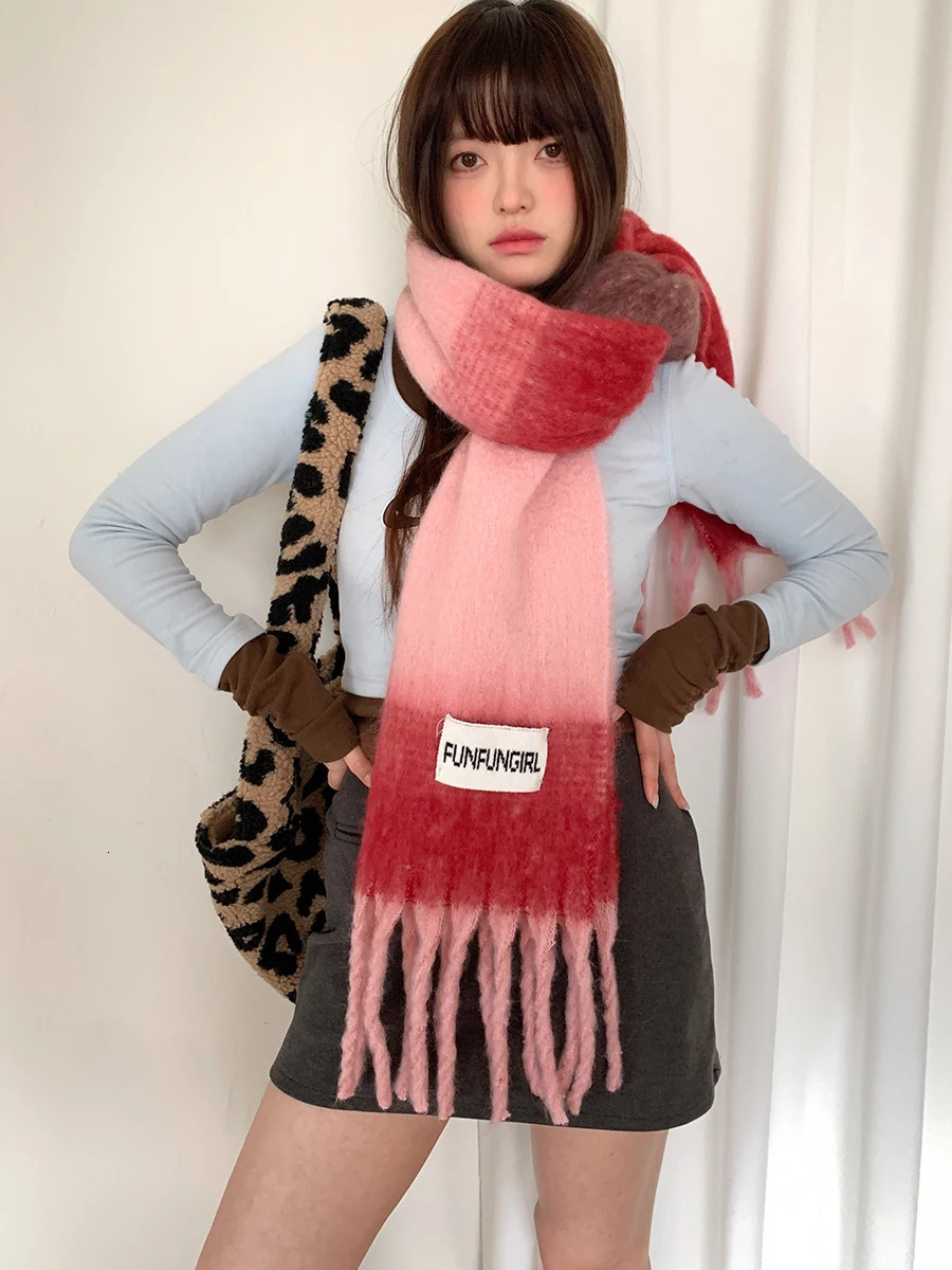 Red Christmas Thick Scarf Womens Autumn And Winter Warm AntiCold Neck Scarf Versatile Student Shawl For The Year 251024